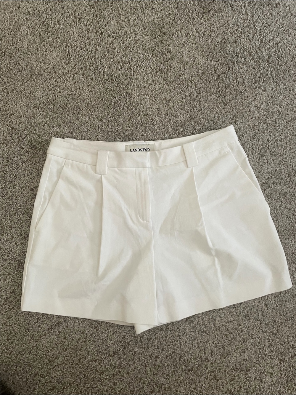 Lands' End White Women’s Pleated Tailored Shorts